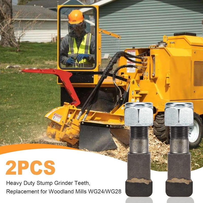 CarBole 2 Pack Stump Grinder Teeth Fit Woodland Mills WG24 WG28 Stump Grinder Tooth Parts for Cutting Tree Stub, Carbide Tips with 5/8" Nuts,2-7/8"L x 11/16"W - Image 2